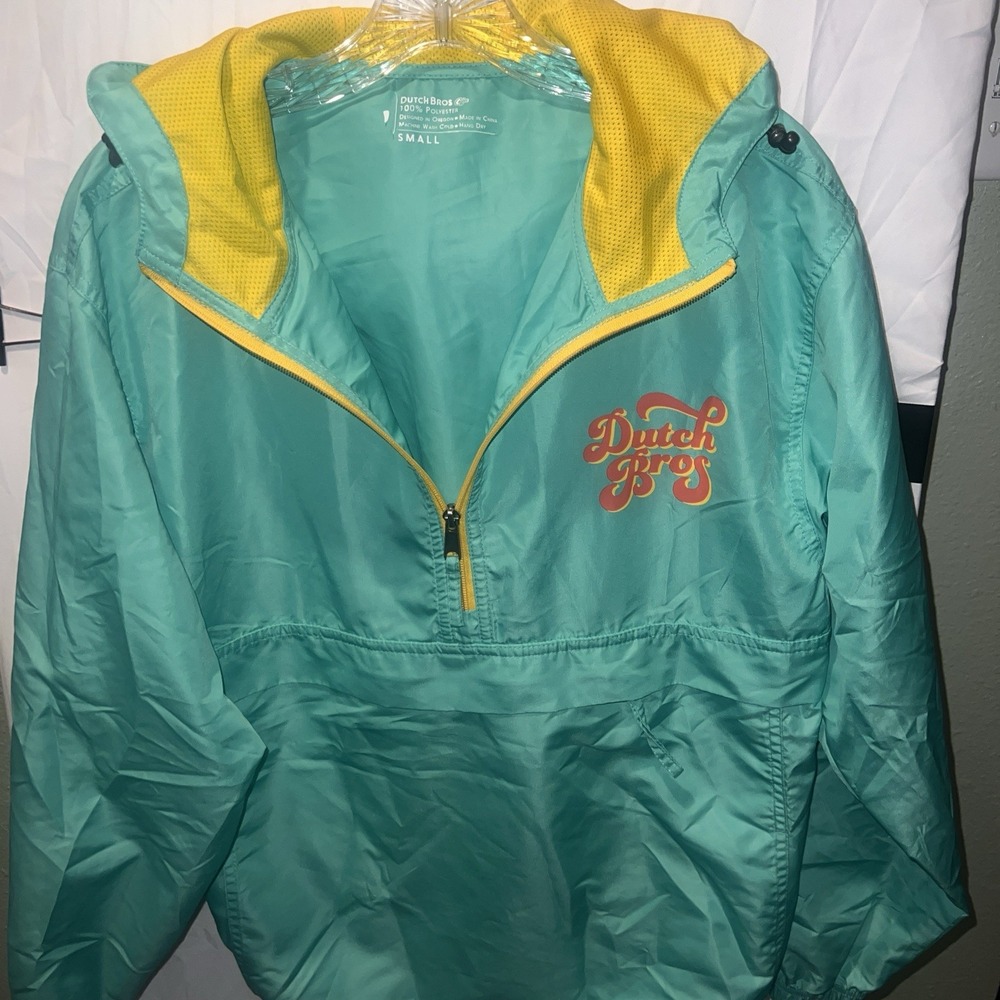 Dutch Bros Coffee Hooded Windbreaker Pullover Jacket Half Zip Small